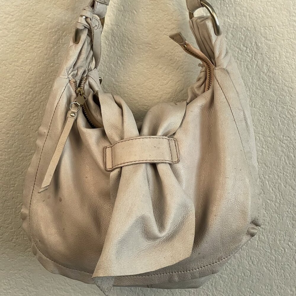 Antonio Melani Pale Light Pink Soft Lamb Leather Hobo Flap Shoulder Bag
